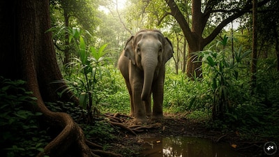 Elephant calf dies after swallowing crude bomb in Sathyamangalam Tiger Reserve./Image AI generated