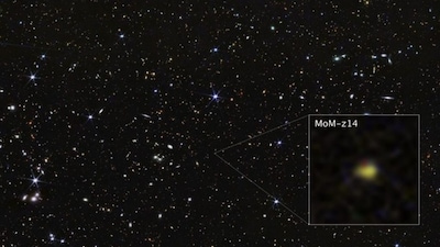 New galaxy MoM-z14 spotted by James Webb Telescope of NASA./ Image X@nasawebb