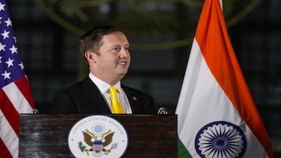 New Delhi: US Ambassador-designate to India Sergio Gor addresses the media after a meeting with Prime Minister Narendra Modi, at US Embassy, in New Delhi, Saturday, Oct. 11, 2025. (PTI Photo/Salman Ali)(PTI10_11_2025_000437B)