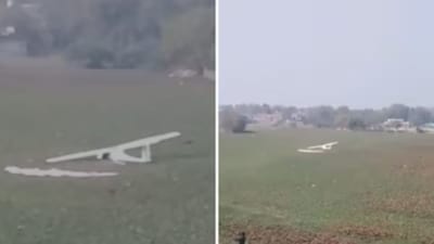 IAF trainee aircraft crashes in UP's Prayagraj. (Photo via News18) 