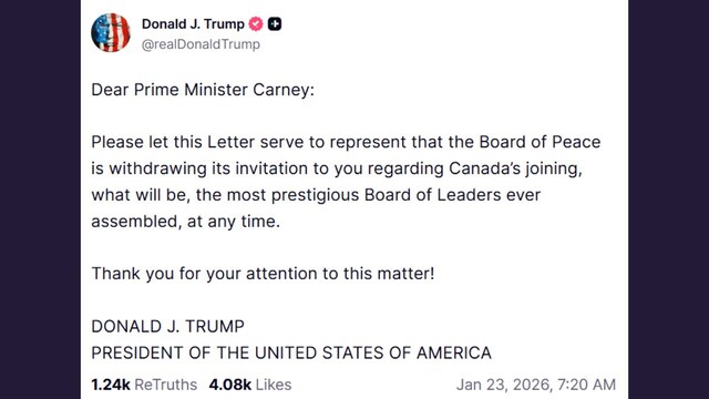 Trump withdraws invite to Carney for Gaza Board of Peace