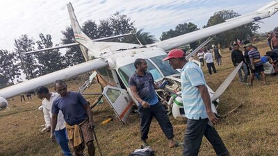Rourkela: People gather at the site after a small aircraft carrying four passengers and two crew members crashed at Raghunathpali area, in Rourkela, Odisha. (PTI Photo)(PTI01_10_2026_000227B)