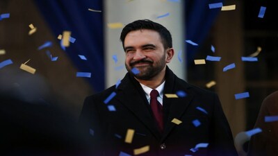 Mayor Zohran Mamdani reacts after speaking during his inauguration ceremony, Thursday, Jan. 1, 2026, in New York. (AP Photo/Heather Khalifa)