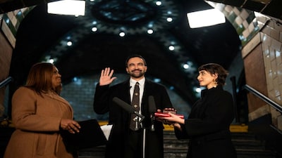 Zohran Mamdani is sworn in as mayor of New York City at Old City Hall Station, New York, U.S., Thursday, Jan 1st 2026. Amir Hamja/Pool via REUTERS