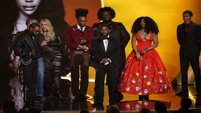 Kendrick Lamar &amp; SZA accept the Record of the Year Award for luther during the 68th Annual Grammy Awards in Los Angeles, California, U.S., February 1, 2026. REUTERS/Daniel Cole