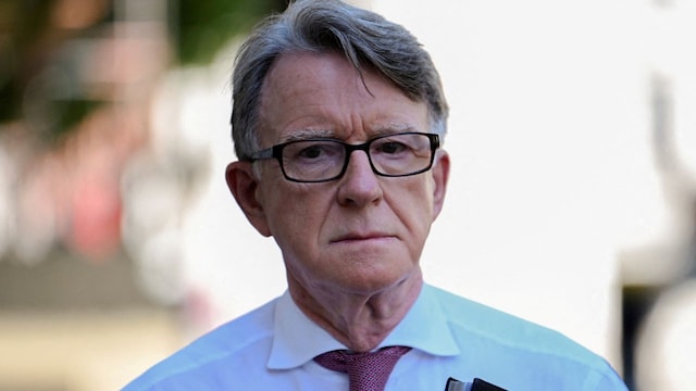 FILE PHOTO: British Ambassador to the United States Peter Mandelson walks on the day British Prime Minister Keir Starmer holds an emergency Cobra meeting to discuss Israel-Iran conflict, in London, Britain, June 18, 2025. REUTERS/Jaimi Joy/File Photo/File Photo