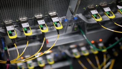 A view shows detail of racks for data servers, GPUs and CPUs inside a Nebius data centre, in Chertsey, Britain, November 6, 2025. REUTERS/Toby Melville