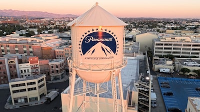 A Paramount water tower at Paramount Studios in Los Angeles. Photographer: Mario Tama/Getty Images