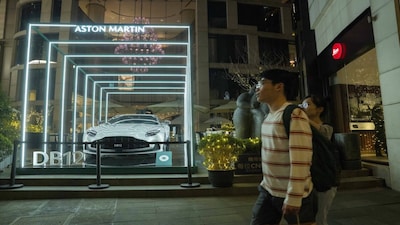 An Aston Martin DB12 vehicle on display in the Xintiandi shopping area in Shanghai, China, on Sunday, March 2, 2025. President Xi Jinping heads into China's biggest political huddle of the year with his economy finally getting back some swagger.