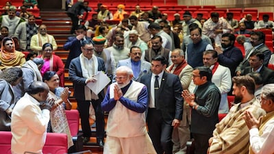 Prime Minister Narendra Modi during the NDA Parliamentary Party meeting, at Parliament premises in New Delhi. (PTI)