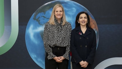 Nita Ambani with Kirsty Coventry./ Image X@RIL_Updates
