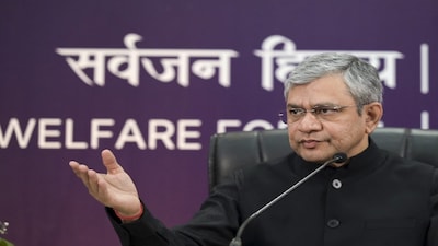 New Delhi: Union Minister for Electronics and Information Technology Ashwini Vaishnaw addresses a press conference on the sidelines of India AI Impact Summit 2026, in New Delhi, Tuesday, Feb. 17, 2026. (PTI Photo)(PTI02_17_2026_000251B)