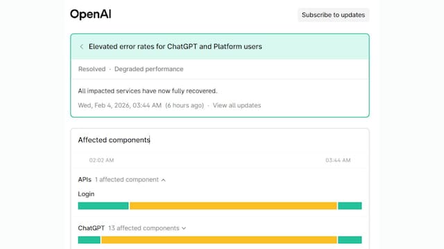 OpenAI ChatGPT ಸ್ಥಗಿತ ಸ್ಥಿತಿ, ನವೀಕರಣಗಳು ಮತ್ತು ಪ್ರಭಾವಿತ ಘಟಕಗಳು. (ಸ್ಕ್ರೀನ್‌ಶಾಟ್) 