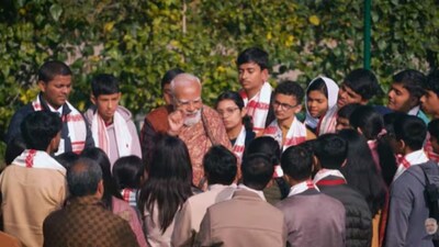 Prime Minister Narendra Modi interacts with school students at Pariksha pe Charcha 2026