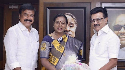 Tamil Nadu CM MK Stalin meets DMDK General Secretary Premallatha Vijayakant in Chennai. (Photo: X/@mkstalin) 