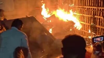 Tensions erupted in Bagalkot’s old town during the Chhatrapati Shivaji Maharaj Jayanti procession. (Photo via News18) 