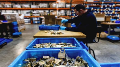 FILE PHOTO: A worker makes locks at the Pacific Lock factory, which used to be located in Rye Canyon and is now located in a nearby business location, in Valencia, California, U.S. December 23, 2025.  REUTERS/Aude Guerrucci/File Photo