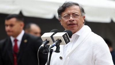 Colombian President Gustavo Petro speaks during a press conference after casting his vote in congressional elections and party primaries for presidential candidate, in Bogota, Colombia March 8, 2026. REUTERS/Luisa Gonzalez