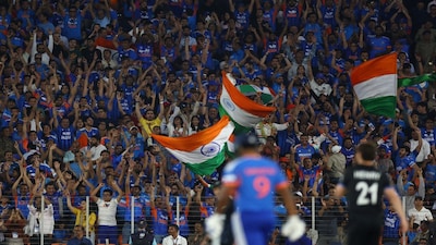 Cricket - ICC Men's T20 World Cup 2026 - Final - India v New Zealand - Narendra Modi Stadium, Ahmedabad, India - March 8, 2026 India fans celebrate a boundary REUTERS/Anushree Fadnavis     TPX IMAGES OF THE DAY