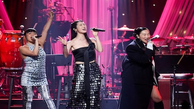 FILE PHOTO: Audrey Nuna, Ejae and Rei Ami perform during the Clive Davis party, also referred to as the annual Pre-Grammy Gala, in Beverly Hills, California, U.S., January 31, 2026. REUTERS/Mario Anzuoni/File Photo