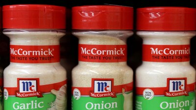 FILE PHOTO: McCormick &amp; Company spices are seen on display in a store in Manhattan, New York City, U.S., March 29, 2022. REUTERS/Andrew Kelly/File Photo