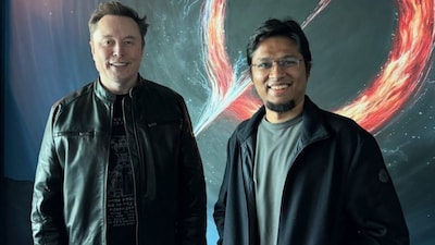 Devendra Singh Chaplot, an Indian AI researcher and robotics expert who joined SpaceX and xAI, is photographed with Elon Musk. (Image X)