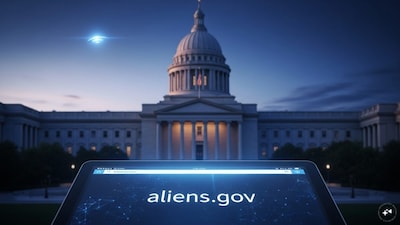 US government registers aliens.gov domain after Trump's UFO files claim. (Image AI generated)