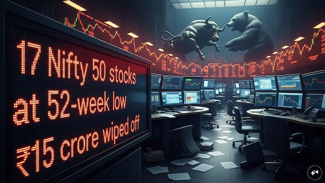 Generated image. Nifty 50, stocks at 52-week low, Nifty Sensex meltdown Generated image. Nifty 50, stocks at 52-week low, Nifty Sensex meltdown