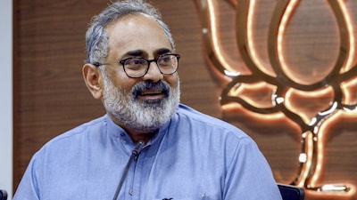 Kerala BJP state president Rajeev Chandrasekhar during a press conference, in Thiruvananthapururapam, Monday, March 16, 2026. (PTI Photo)