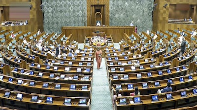 **EDS: THIRD PARTY IMAGE; SCREENGRAB VIA SANSAD TV** New Delhi: Proceedings of Lok Sabha underway during the second part of the Budget session of Parliament, in New Delhi, Tuesday, March 24, 2026. (Sansad TV via PTI Photo)(PTI03_24_2026_000171B)