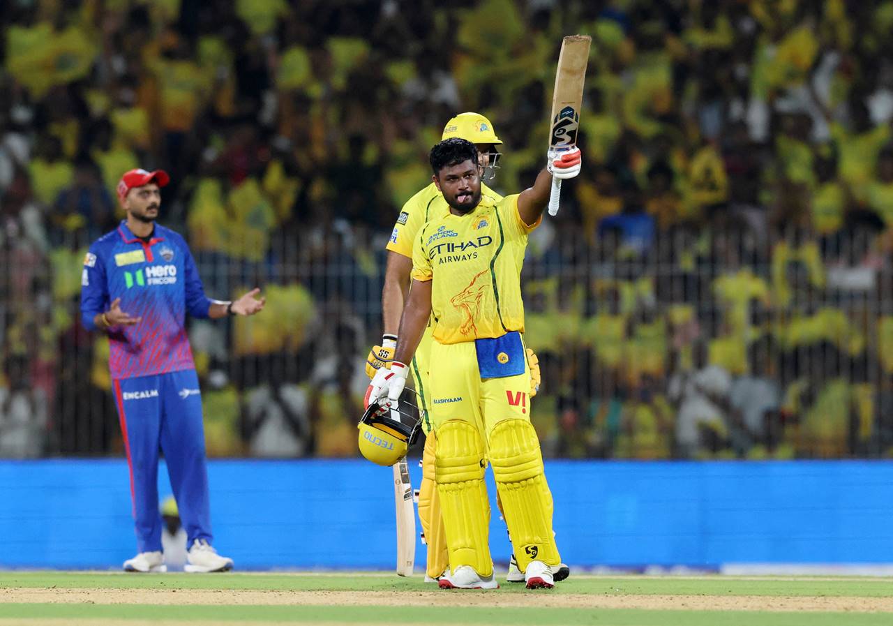 Samson's hundred and Mhatre's fifty guide CSK to 212/2 against DC