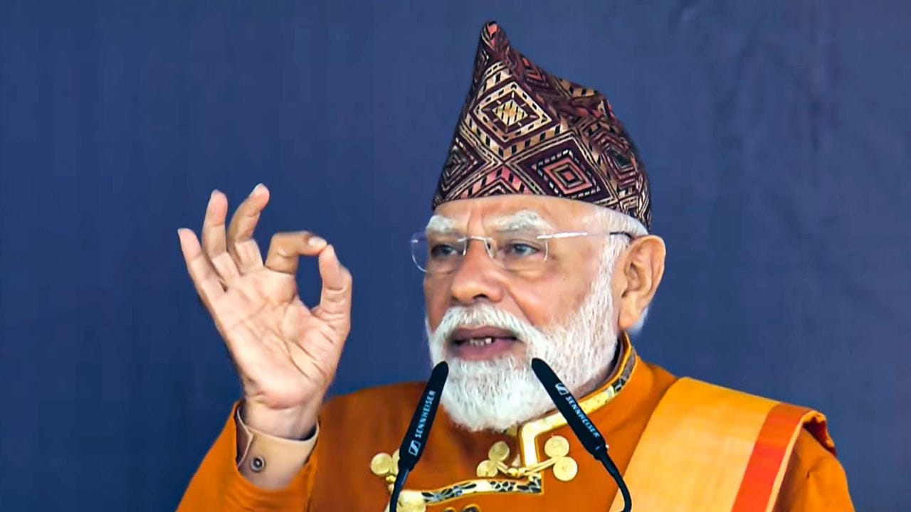 PM Modi in Sikkim **EDS: THIRD PARTY IMAGE** In this screengrab from a video posted on April 28, 2026, Prime Minister Narendra Modi addresses the closing ceremony of Sikkim's 50th year of statehood celebrations, at Paljor Stadium in Gangtok, Sikkim. (@NarendraModi/Yt via PTI Photo)(PTI04_28_2026_000048B) Source : PTI