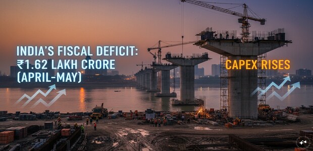 India's fiscal deficit widens to ₹1.62 lakh crore in April-May; capex rises to ₹2.51 lakh crore