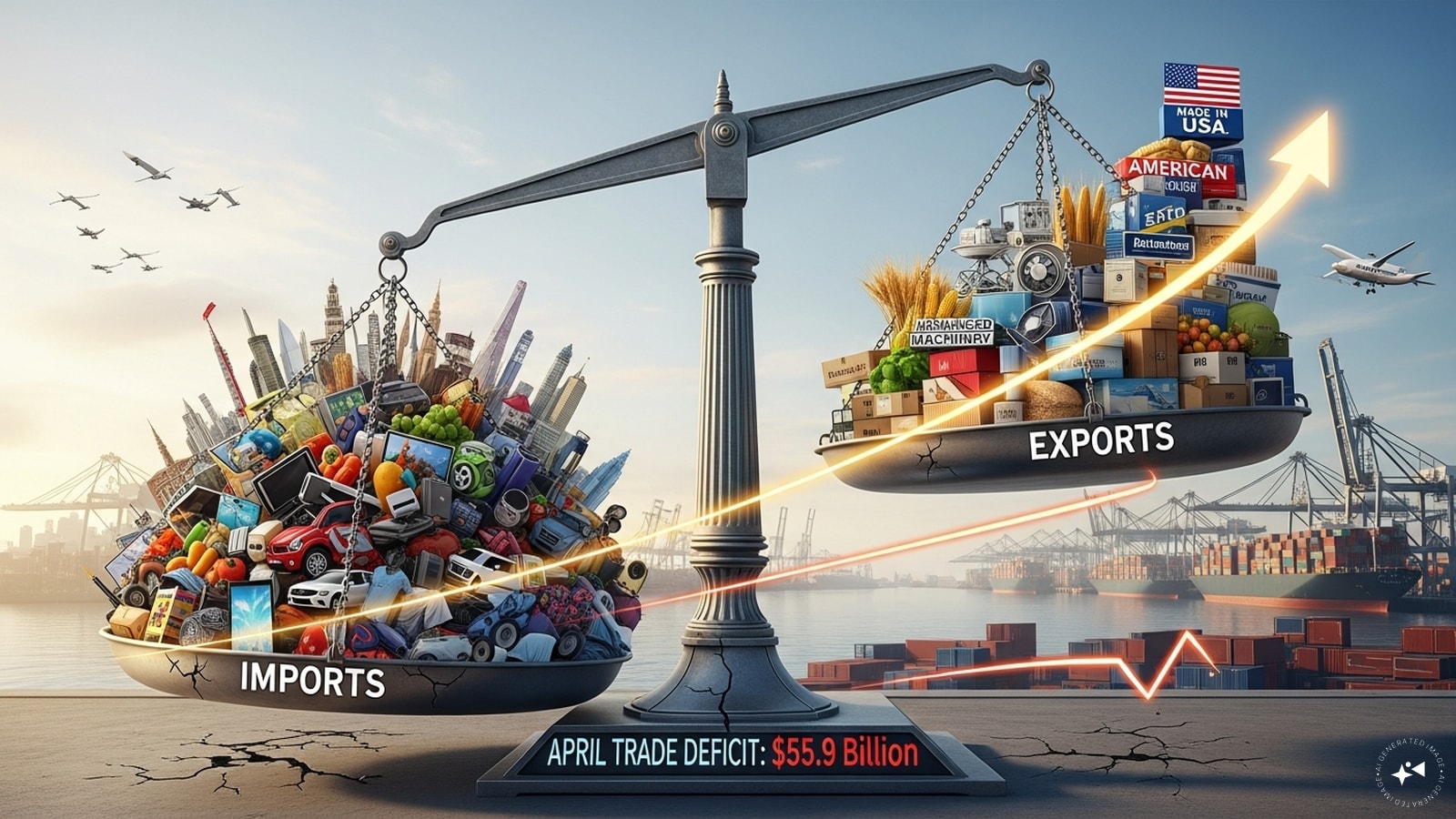 US trade deficit narrows in April to $56 billion as record exports offset strong imports