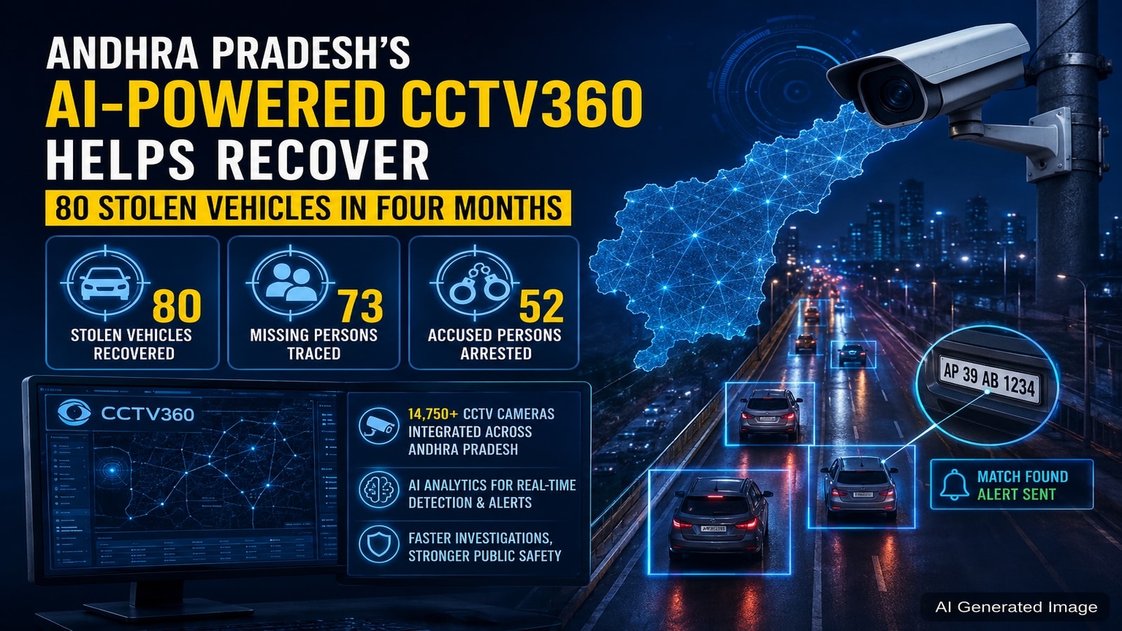 Andhra Pradesh's AI-powered CCTV360 helps recover 80 stolen vehicles in four months