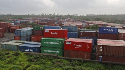 Cargo containers are seen stacked outside the container terminal of Jawaharlal Nehru Port Trust (JNPT) in Mumbai, India, July 15, 2015. Mumbai's commercial seaport, which handles over half the container traffic through India's major ports, is doubling capacity as Prime Minister Narendra Modi seeks to build an export powerhouse. Picture taken July 15, 2015. REUTERS/Shailesh Andrade