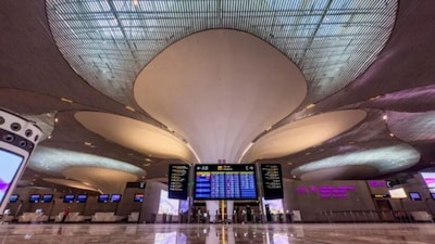 7. Navi Mumbai International Airport, Maharashtra: Navi Mumbai International Airport is set to feature a modern terminal inspired by India's natural landscapes and cultural identity. Its sweeping lotus-inspired design, spacious interiors, extensive use of natural light and sustainable features aim to create a world-class travel experience. Terminal 1 was recognised in the Prix Versailles 2026 World Selection among the World's Most Beautiful Airports, highlighting its architectural excellence even before commercial operations begin. (Image: PTI)