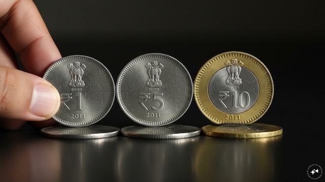 The ₹ symbol arrives | The ₹ symbol was introduced on the 2011 coin series. It appeared on ₹1, ₹2 and ₹5 coins, while the ₹10 coin continued in bimetallic form. The new series also incorporated design features intended to make coins more accessible to visually challenged people.