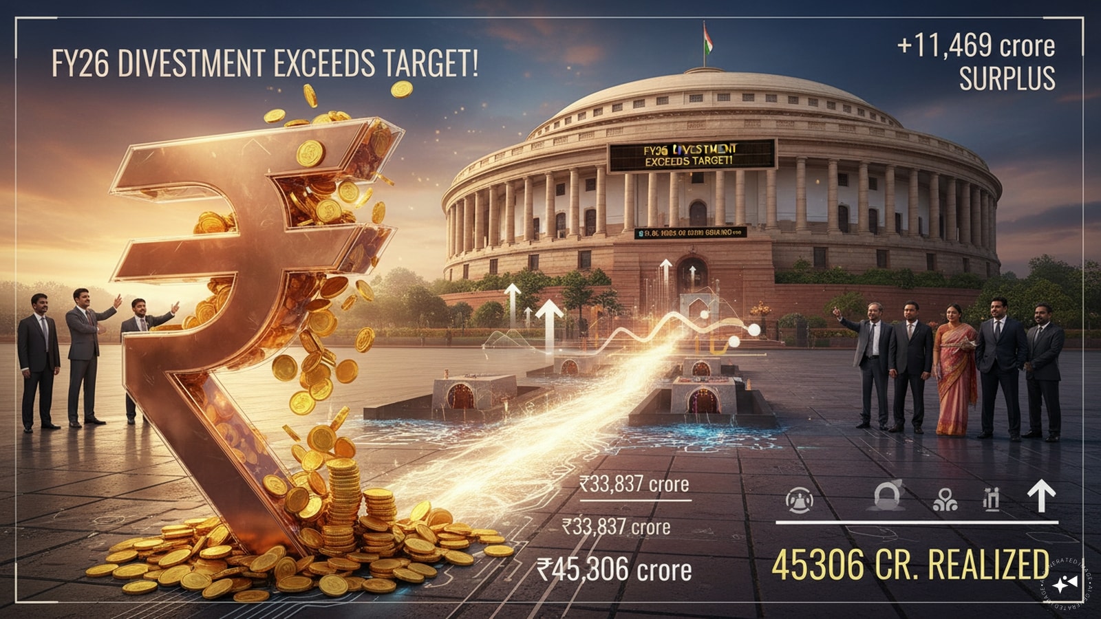 Govt beats FY26 divestment target, raises ₹45,306 crore; FY27 collections near ₹28,000 crore