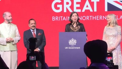 British High Commissioner to India Lindy Cameron, who is set to become the UK Foreign Office’s new Permanent Under-Secretary, speaking at the British High Commission’s King’s Birthday Party in New Delhi. (Image X@ANI)