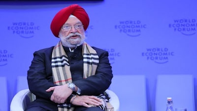 Minister of Petroleum and Natural Gas of India Hardeep Singh Puri speaks during the 54th annual meeting of the World Economic Forum in Davos, Switzerland, January 16, 2024. REUTERS/Denis Balibouse