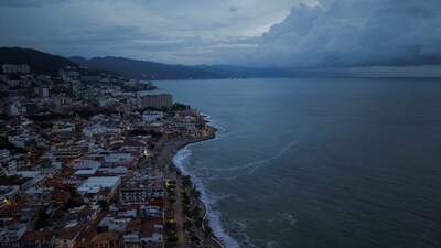 A drone view of Puerto Vallarta under cloudy skies as Hurricane Simon approaches Mexico's Pacific coast, in Puerto Vallarta, Mexico, October 10, 2026. REUTERS/Christian Ruano