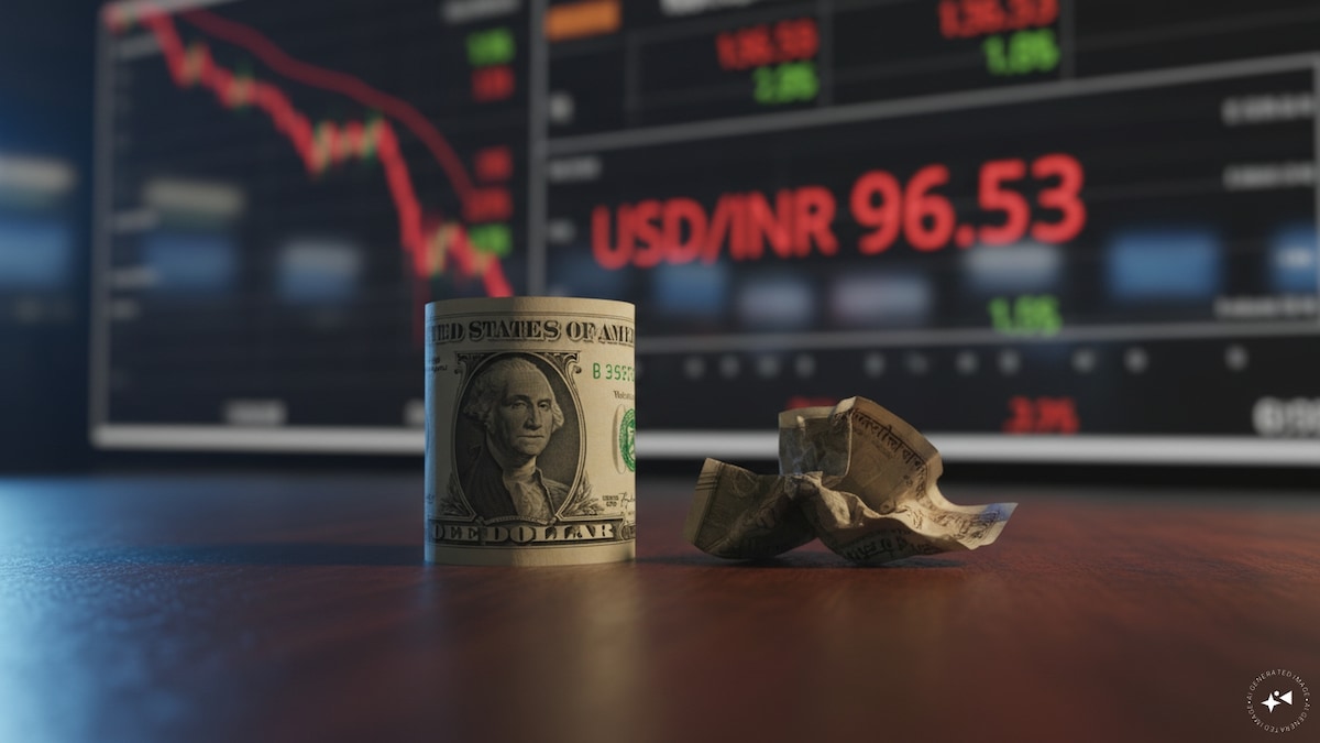 Rupee hits 2-month low of 96.53 against dollar after RBI rate hike