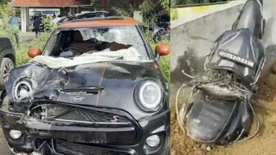 The Mini Cooper was allegedly travelling at high speed when it struck the scooter from behind. (Images X@ANI)
