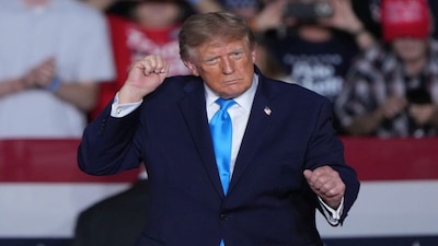 President Donald Trump dances at a campaign rally at the Pinnacle Bank Expo Center, Monday, Oct. 5, 2026, in Grand Island, Neb. (AP Photo/Charlie Riedel)