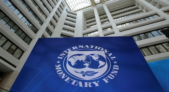 The International Monetary Fund logo is seen during the IMF/World Bank spring meetings in Washington, U.S., April 21, 2017. REUTERS/Yuri Gripas
