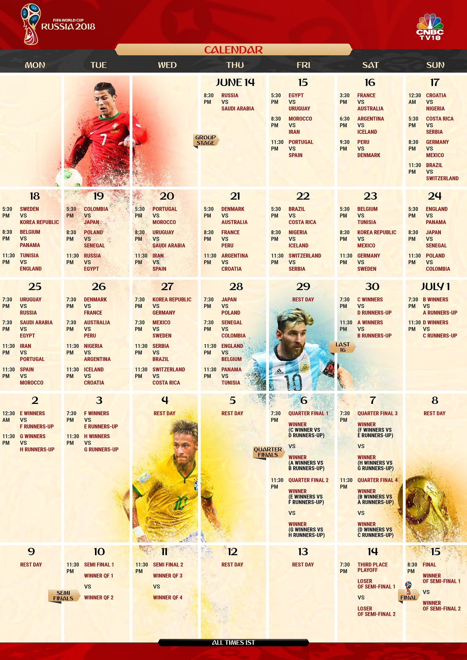 Print your Fifa World Cup 2018 calendar