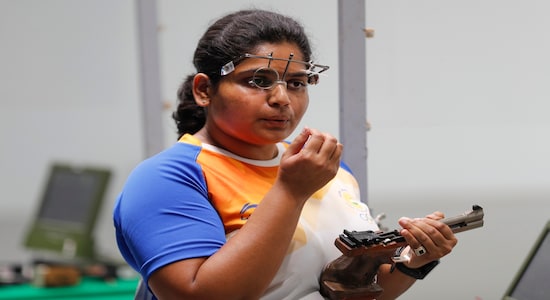 Rahi Jeevan Sarnobat won the gold in Women's 25m pistol event shooting. In the picture, Sarnobat prepares for the final round of the 25m pistol women's shooting event at the 18th Asian Games. (AP Photo/Vincent Thian)