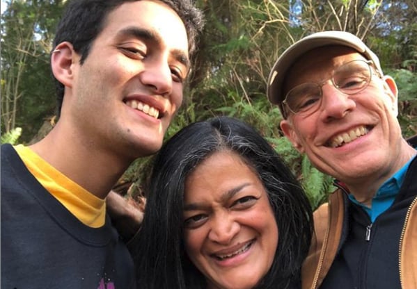 With her son Janak and husband Steve Williamson.