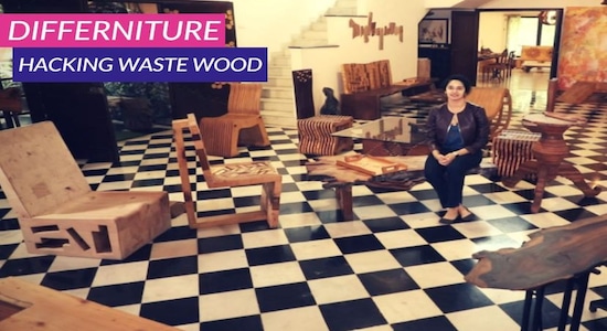 Carving handmade sculptural furniture from waste wood